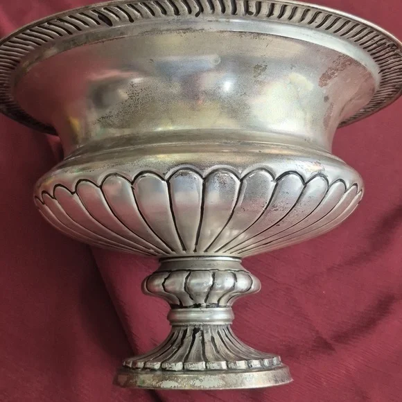 Decorative Silver On Brass Pedestal Bowl - Picture 3 of 4